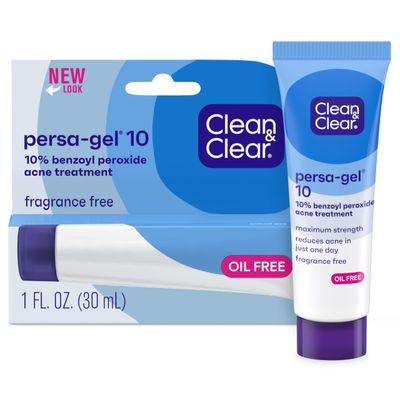 Clean &amp; Clear Persa-Gel 10 Oil-Free Acne Spot Treatment with Maximum Strength 10% Benzoyl Peroxide, Topical Pimple Cream &amp; Acne Gel Medication for Face Acne, Fragrance-Free, 1 fl. oz, 4 Pack