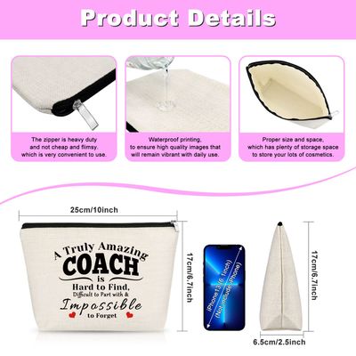 Coach Gift Thank You Gift for Women Coach Makeup Bag Christmas Gift for Soccer Softball Baseball Basketball Volleyball Swim Dive Gym Coach Teacher Cosmetic Bag End of Season Team Mom Gift Zipper Bag