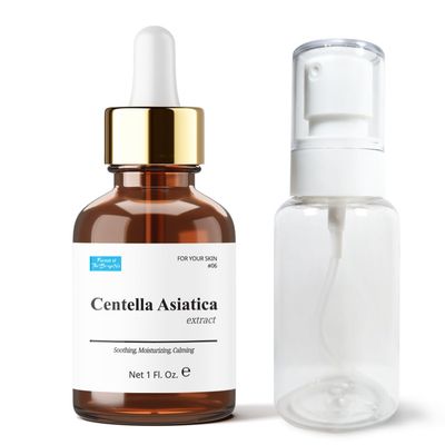 Centella Asiatica Extract 1 fl. oz. Dropper for soothing, moisturizing, and calming skin. using as facial toner or mist. Empty spray bottle included.