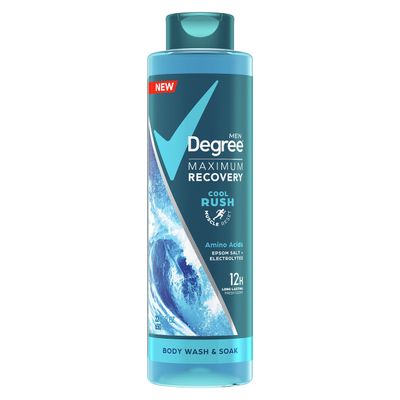 Degree Men Maximum Recovery Body Wash &amp; Soak For Post-Workout Recovery Skincare Routine Cool Rush + Epsom Salt + Electrolytes Bath and Body Product 22 oz