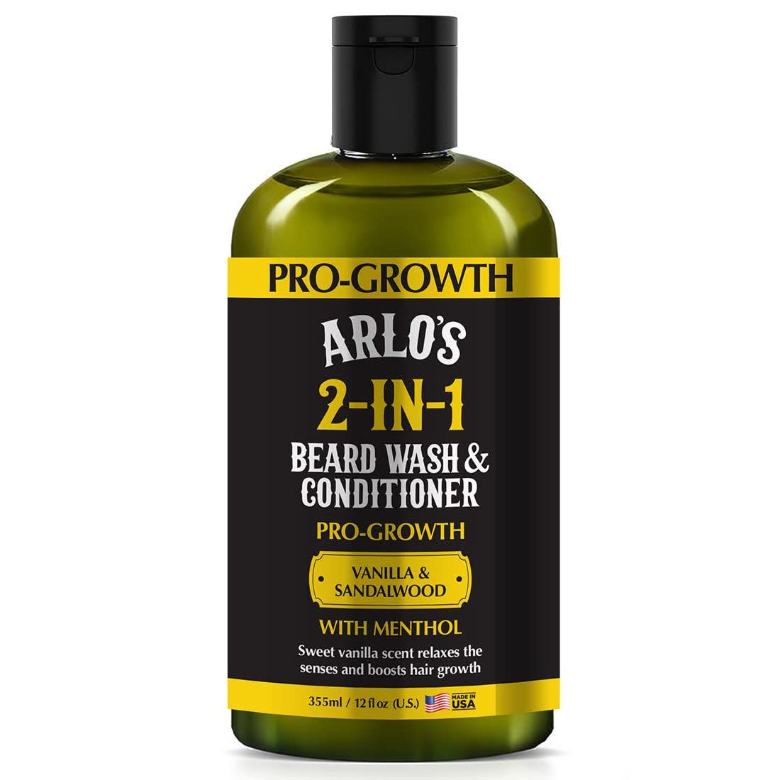 Arlo&#39;s Pro-Growth 2-in-1 Beard Wash and Conditioner - Vanilla Sandalwood with Menthol 12 oz