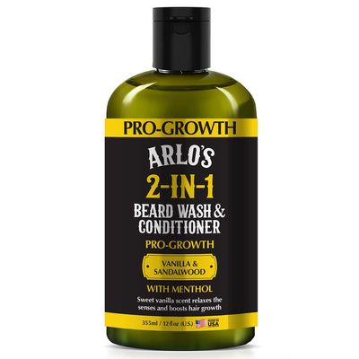 Arlo&#39;s Pro-Growth 2-in-1 Beard Wash and Conditioner - Vanilla Sandalwood with Menthol 12 oz