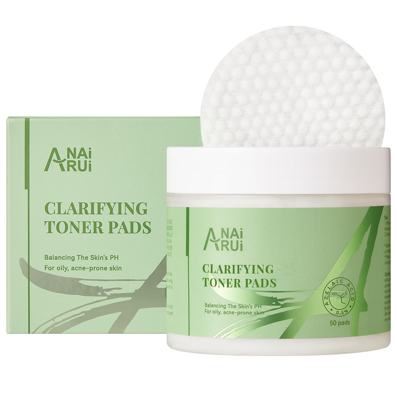 ANAI RUI Clarifying Toner Pads for Face, with Lactic Acid, Salicylic Acid, Azelaic Acid, Facil Peel Pad, Face Exfoliating Pad for Acne &amp; Blemishes Clear, Balance Skin&#39;s PH, 50 Pads
