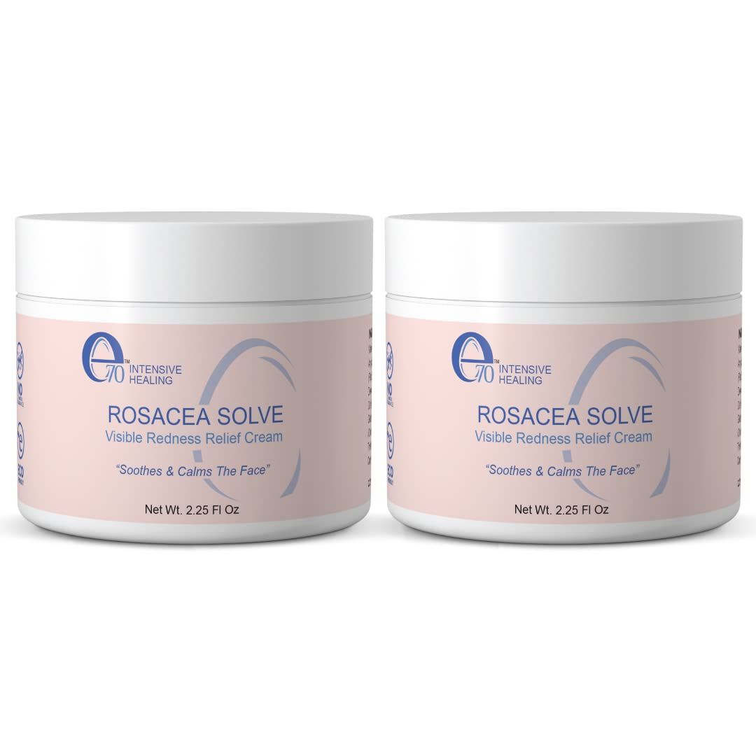 e70 Rosacea Solve - Redness Relief Cream - Face Moisturizer For Rosacea &amp; Acne Prone Skin - Skin Care With Organic Ingredients, Almond Oil, Licorice and Chamomile Extracts - No Parabens (Pack of 2)
