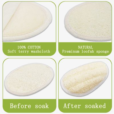 2 Pack Exfoliating Shower Loofah Sponge Pads, Body Scrubber for Men Women Removing Dead Skin, Made with Natural Luffa and Terry Cloth, 5.9x3.7IN Loofahs Mesh Pouf Body Glove for Bath Spa