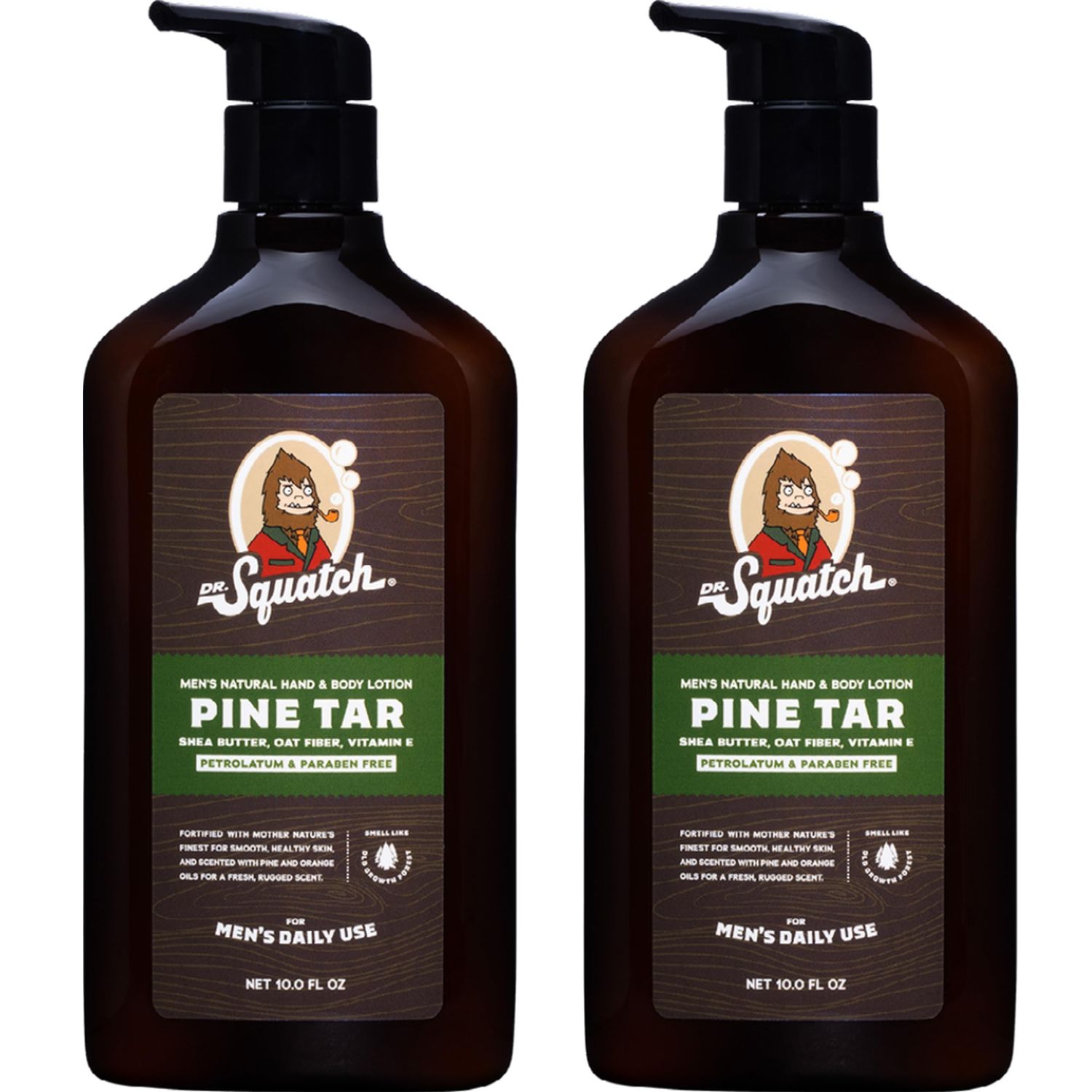 Dr. Squatch Men&#39;s Non-Greasy Natural Lotion - 24-hour moisturization hand and body lotion - Made with Shea Butter, Coconut Oil, and Vitamin E - Pine Tar (2 Pack)