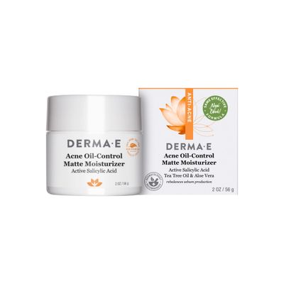 DERMA E Acne Oil Control Face Moisturizer, 2 Oz, Matte Moisturizer with Salicylic Acid, Tea Tree Oil &amp; Aloe Vera, Face Cream Rebalances Sebum Production &amp; Prevents Blemishes, Redness &amp; Breakouts 2 Oz