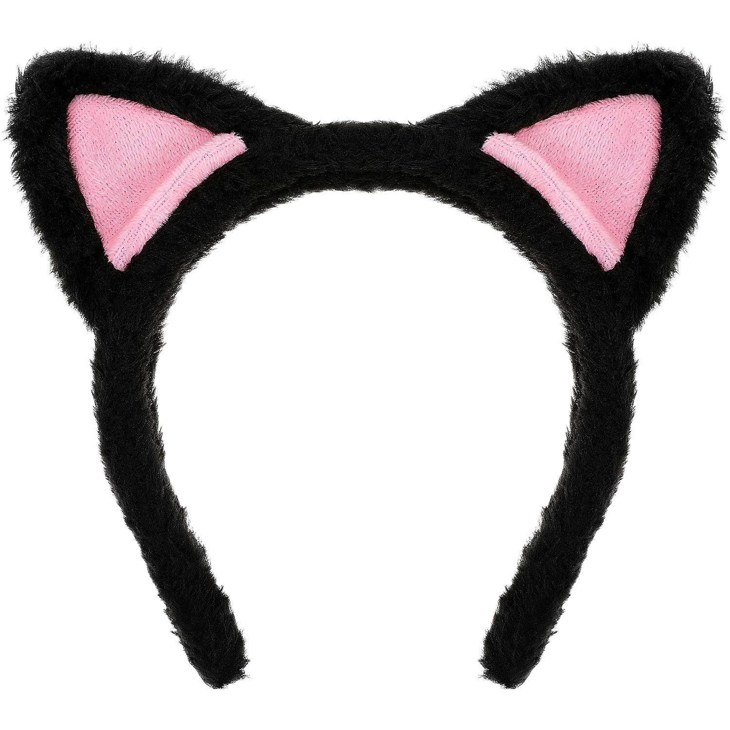 COMNICO Cat Ears Headbands, Plush Soft Cute Washing Face Head band Fuzzy Kitten Makeup Hair Headbands for Mask Skincare Spa Yoga Halloween Parties Cosplay (Black)