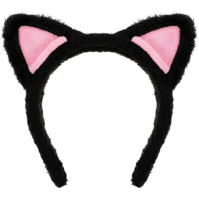 COMNICO Cat Ears Headbands, Plush Soft Cute Washing Face Head band Fuzzy Kitten Makeup Hair Headbands for Mask Skincare Spa Yoga Halloween Parties Cosplay (Black)