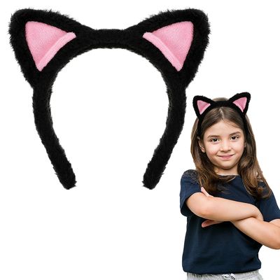 COMNICO Cat Ears Headbands, Plush Soft Cute Washing Face Head band Fuzzy Kitten Makeup Hair Headbands for Mask Skincare Spa Yoga Halloween Parties Cosplay (Black)