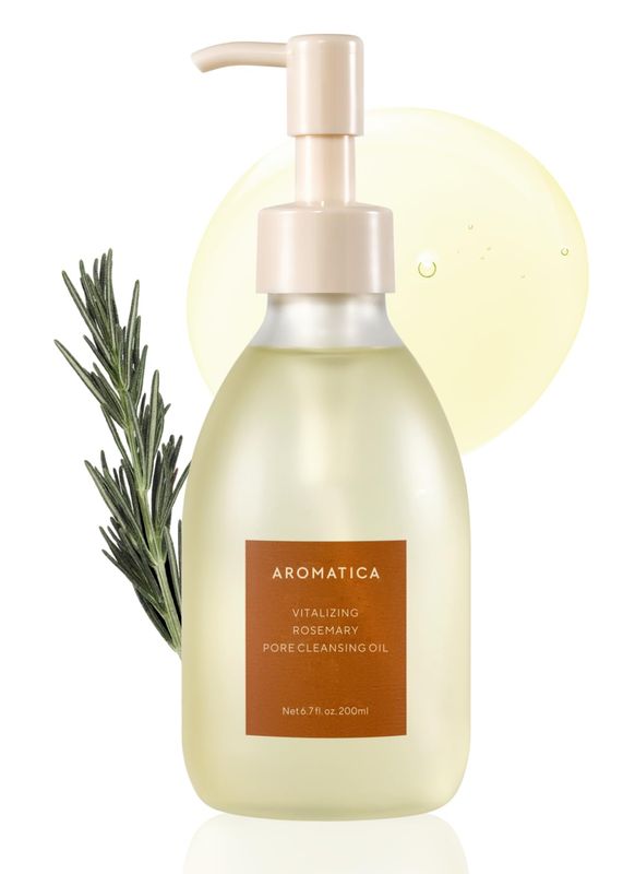 AROMATICA Vitalizing Rosemary Pore Cleansing Oil 6.7 fl oz./200ml - Double Cleanser &amp; Makeup Remover, Oil-Based for Gentle Sebum Control, With Fermented Moringa &amp; Essential Oils