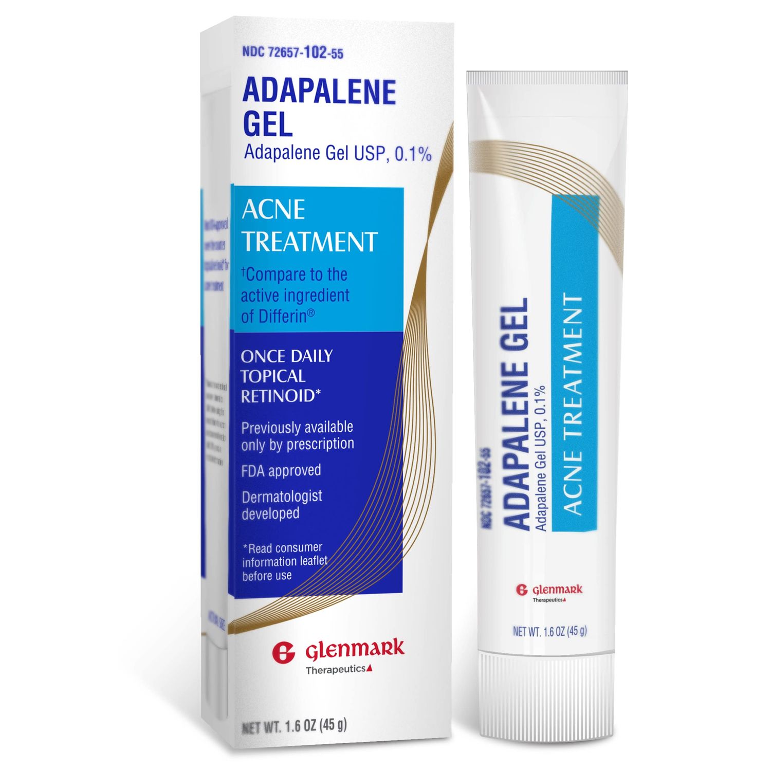 Glenmark Therapeutics Adapalene Gel 0.1% Acne Treatment, Topical Retinoid Cream For Face, Helps Clear and Prevent Acne and Clogged Pores, 45 Gram Tube