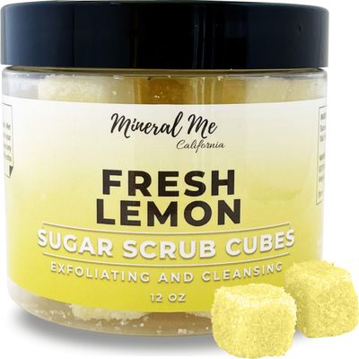 Body Scrub Exfoliator - 12oz FRESH LEMON Sugar scrub cubes w/Mango Butter &amp; Shea butter- Ultra Hydrating &amp; Moisturizing - Natural &amp; Organic for all body exfoliation- For hands, arms legs, elbow &amp; foot