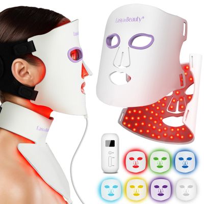 EASYINBEAUTY 2-IN-1 Set Red Light Therapy Mask for Face &amp; Neck, 7 Colors LED Face Mask Light Therapy, Soft Silicone Red Light Mask with Remote Control, Professional Facial Skin Care, Treatment at Home