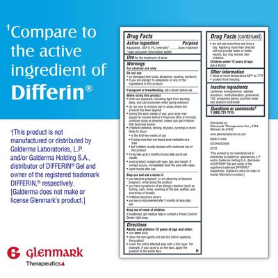 Glenmark Therapeutics Adapalene Gel 0.1% Acne Treatment, Topical Retinoid Cream For Face, Helps Clear and Prevent Acne and Clogged Pores, 45 Gram Tube