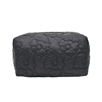 Geliqiao Puffy Quilted Makeup bag, Floral Cotton Cosmetic Bag, Makeup Pouch for Purse Women Cute Small Makeup Bag Organizer, Skincare Beauty Toiletry Bag Zipper Aesthetic Coquette Girl Bag (black)