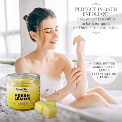 Body Scrub Exfoliator - 12oz FRESH LEMON Sugar scrub cubes w/Mango Butter &amp; Shea butter- Ultra Hydrating &amp; Moisturizing - Natural &amp; Organic for all body exfoliation- For hands, arms legs, elbow &amp; foot