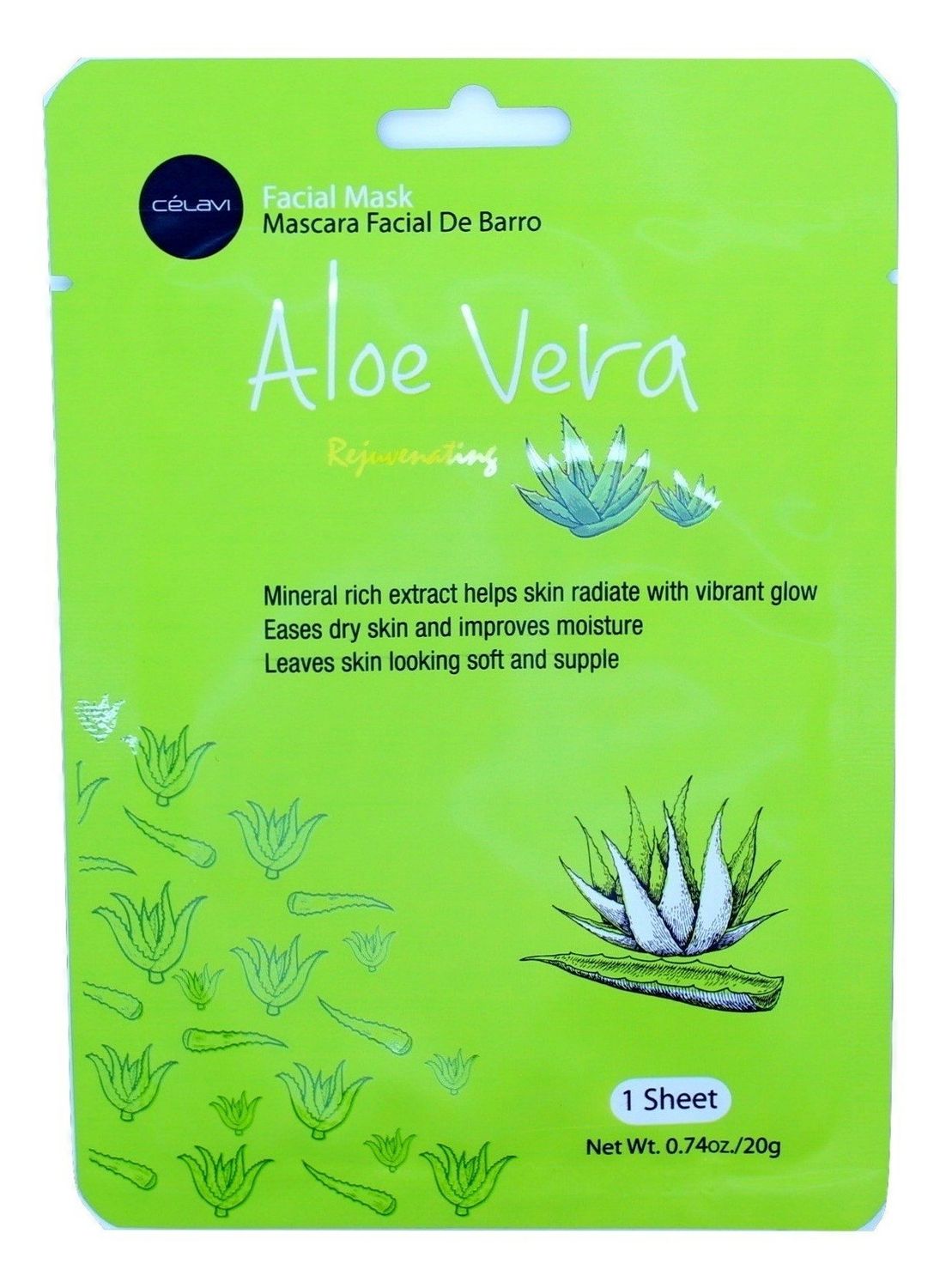 Celavi Essence Facial Mask Paper Sheet Korea Skin Care Moisturizing 12 Pack (Aloe Vera)