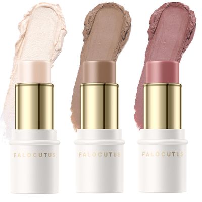 FALOCUTUS 3 Pcs Contour Stick Set,Cream Blush &amp; Highlighter Bronzer Pen,Long Lasting &amp; Smooth Natural Face Contouring.LIGHT-WARM