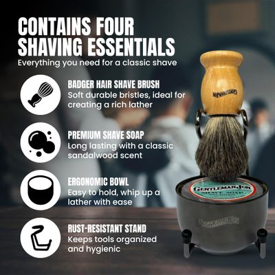 Gentleman Jon Complete Shaving Brush Kit - Old Fashion Shaving Kit for Men, Includes Shave Brush, Shave Bowl, Shave Soap & Stand, Vintage Wet Shave Mug, Barber-Style 4-Piece Gift Set