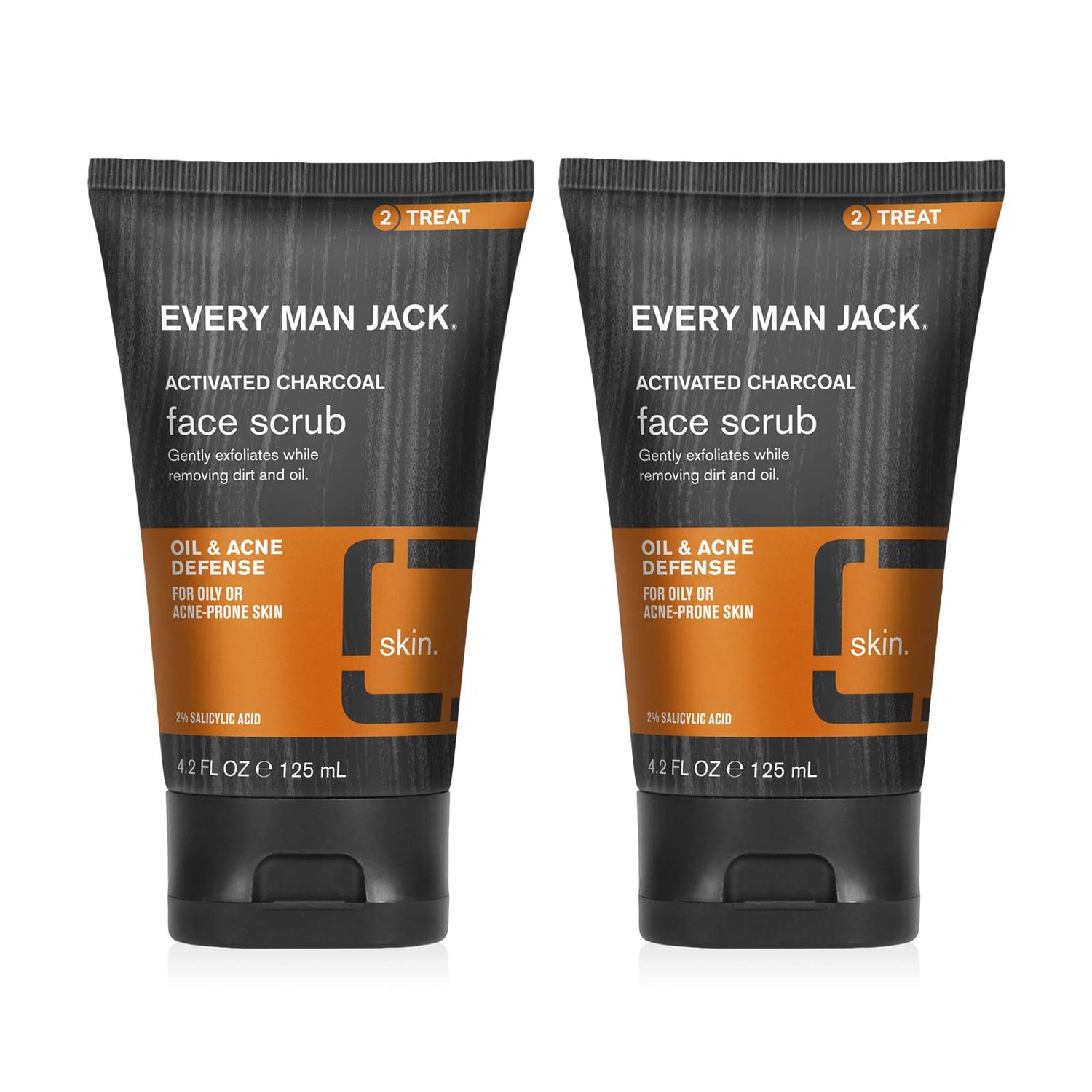 Every Man Jack Activated Charcoal Oil and Acne Defense Face Scrub for Men - Exfoliate Away Dry, Dead Skin, and Deep Clean to Remove Dirt and Oil with Natural Jojoba Beads - 4.2oz - 2pack