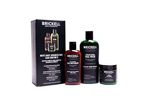 Brickell Men&#39;s Daily Advanced Face Care Routine II, Activated Charcoal Facial Cleanser, Face Scrub, Face Moisturizer Lotion, Natural and Organic, Scented