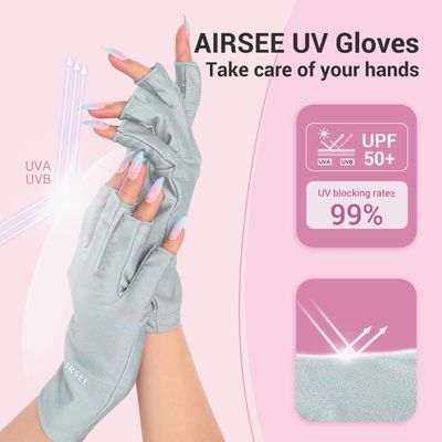 AIRSEE UV Gloves for Nail Lamp,Professional UPF50+ UV Protection Gloves for Manicures Nail Art,Fingerless Gloves That Shield Skin from The Sun and Nail Lamp (Mint Green)
