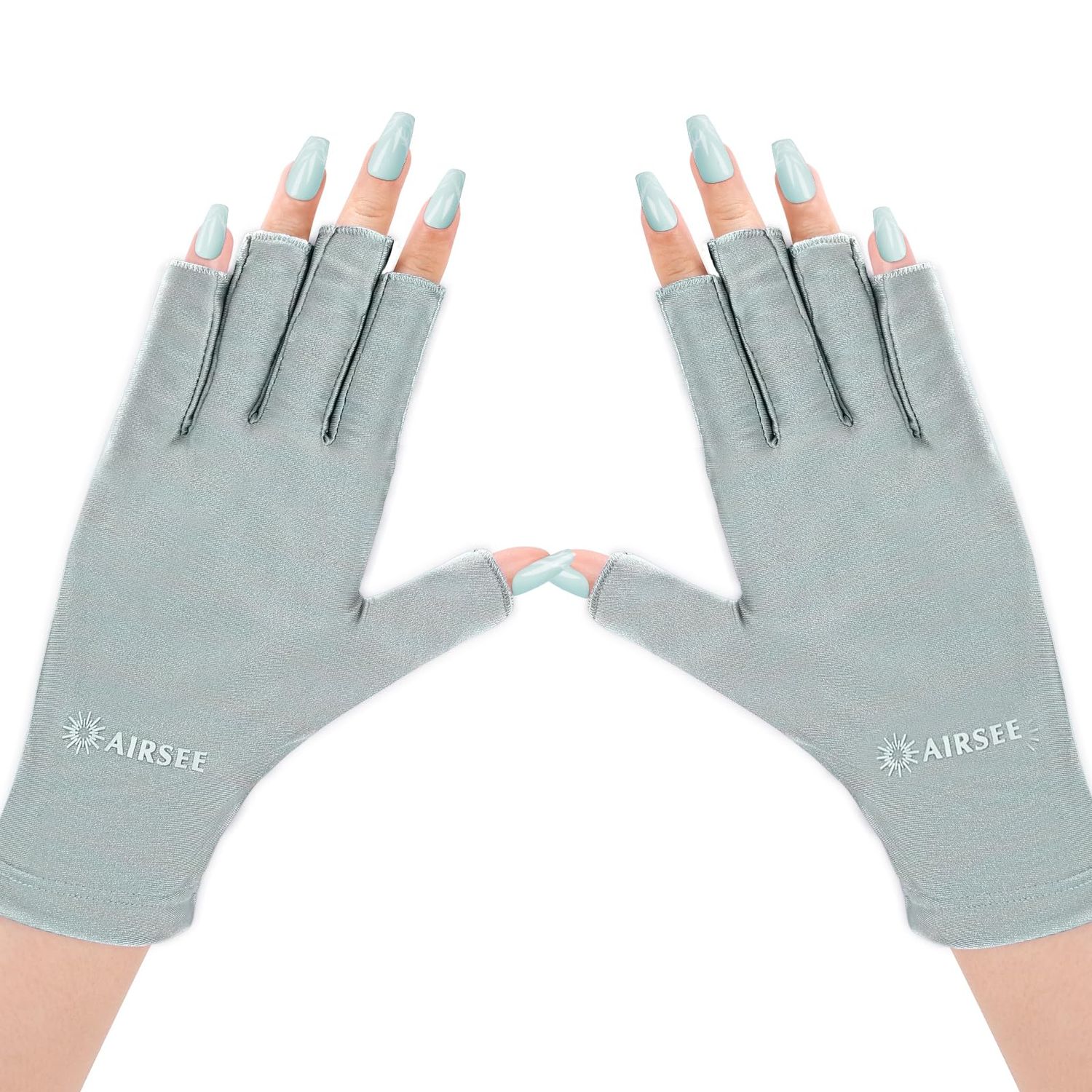 AIRSEE UV Gloves for Nail Lamp,Professional UPF50+ UV Protection Gloves for Manicures Nail Art,Fingerless Gloves That Shield Skin from The Sun and Nail Lamp (Mint Green)