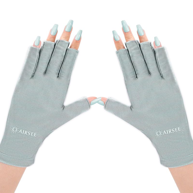 AIRSEE UV Gloves for Nail Lamp,Professional UPF50+ UV Protection Gloves for Manicures Nail Art,Fingerless Gloves That Shield Skin from The Sun and Nail Lamp (Mint Green)
