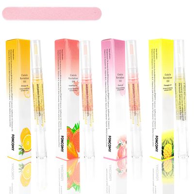 Foncomy Cuticle Oil Pens - 4 PCS Revitalizing Oil Pen with Soft Brush for Nail Care, Cuticle Softener to Prevent Dry and Cracked Nails with Nail File, Mixed Scents