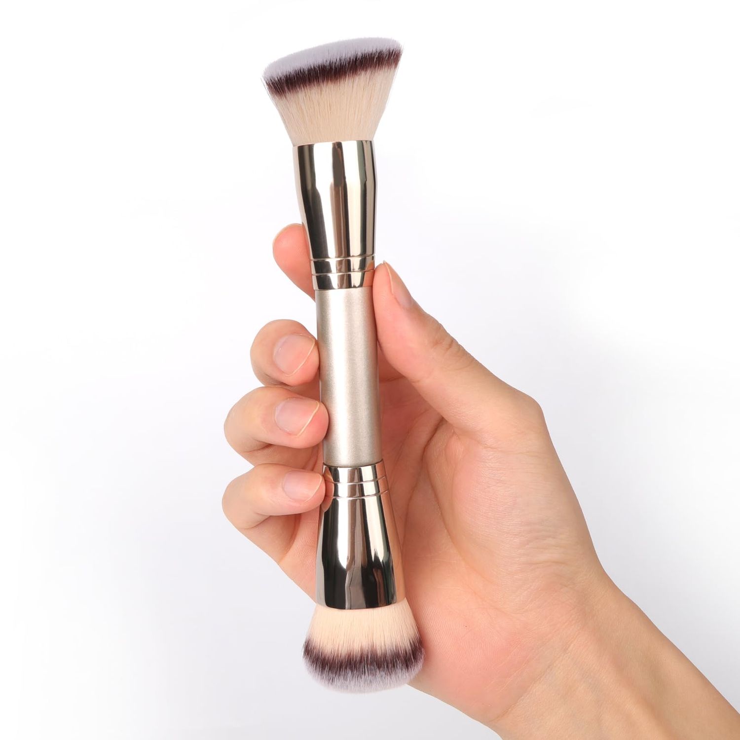 Dual-Ended Foundation Brush: Round &amp; Angled Pro-Grade makeup brushes, 100% Vegan Synthetic Makeup Brush for Flawless Blending and Application of Liquid, Powder, Cream, Blush