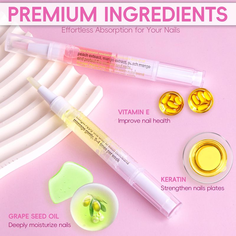 2PCS Cuticle Oil Pen for Nails,Nail Oil Pen for Nail Care,Cuticle Oil for Nails with Nail File,Nail Oil Cuticle Prevent Dry Cracking and Hangnails,Deep Nourishment(Cherry &amp; Lemon Flavor)
