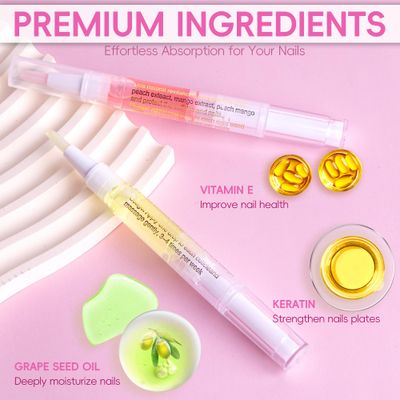 2PCS Cuticle Oil Pen for Nails,Nail Oil Pen for Nail Care,Cuticle Oil for Nails with Nail File,Nail Oil Cuticle Prevent Dry Cracking and Hangnails,Deep Nourishment(Cherry &amp; Lemon Flavor)