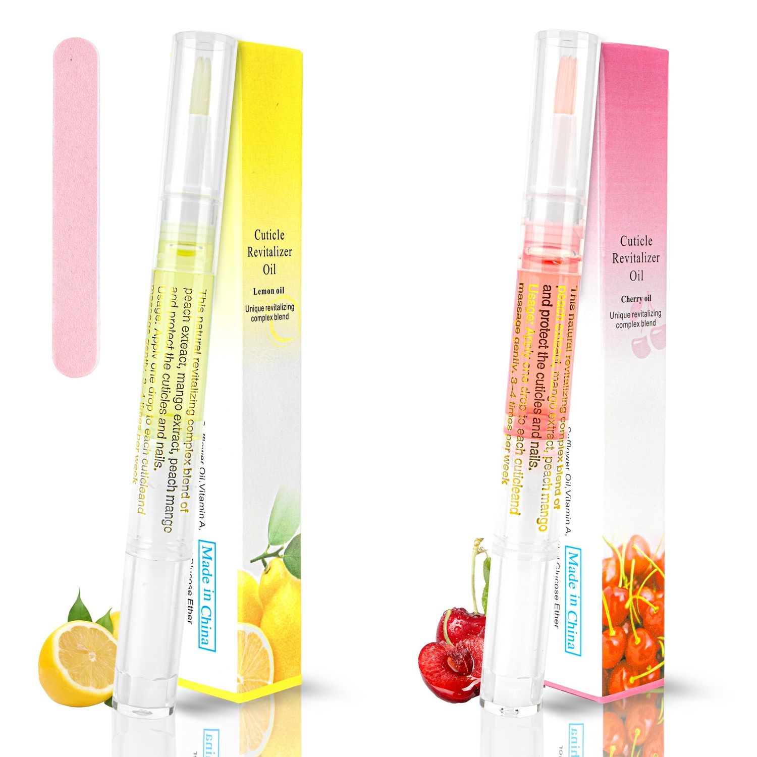2PCS Cuticle Oil Pen for Nails,Nail Oil Pen for Nail Care,Cuticle Oil for Nails with Nail File,Nail Oil Cuticle Prevent Dry Cracking and Hangnails,Deep Nourishment(Cherry &amp; Lemon Flavor)