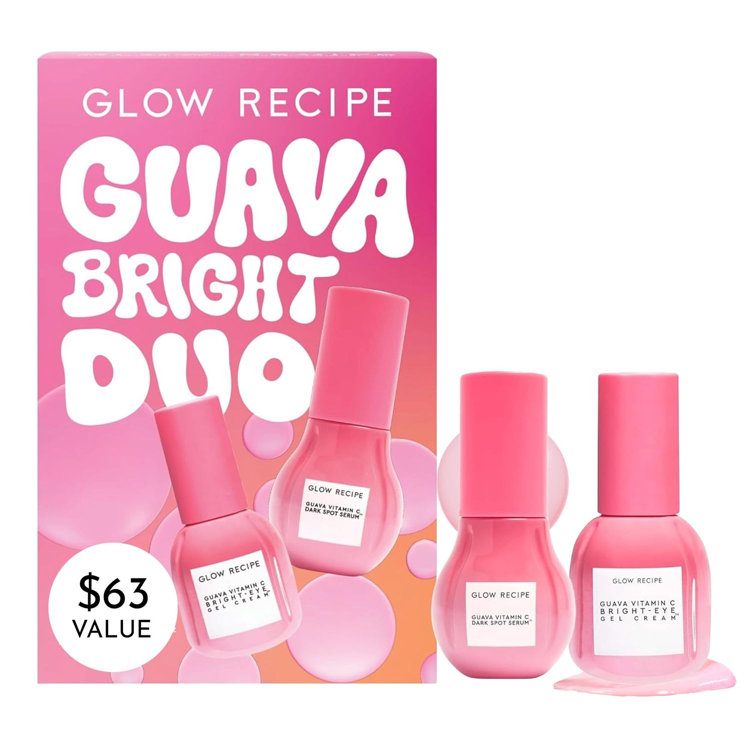 Glow Recipe Guava Brightening Korean Skincare Gift Set - Vitamin C Under Eye Cream Treatment + Hydrating Vitamin C Dark Spot Face Serum with Niacinamide &amp; Peptides, Travel Size (2 Count)