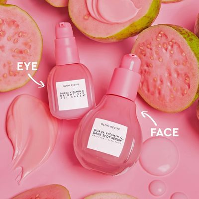 Glow Recipe Guava Brightening Korean Skincare Gift Set - Vitamin C Under Eye Cream Treatment + Hydrating Vitamin C Dark Spot Face Serum with Niacinamide &amp; Peptides, Travel Size (2 Count)