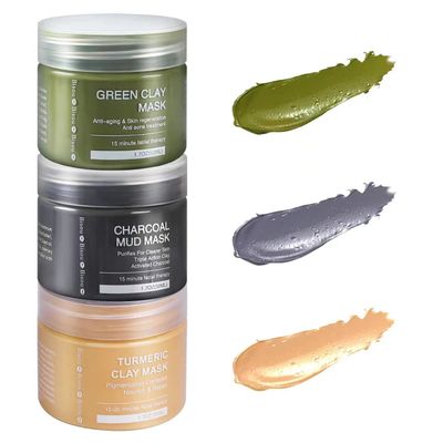 Bisou Bisou Bisou Turmeric Clay, Dead Sea Mud & Charcoal Gel Face Mask Trio With Applicator, Deep cleansing Clay and Mask Applicator, Facial Therapy PH Balanced Hypo-allergenic (3 Sets Mud Mask)