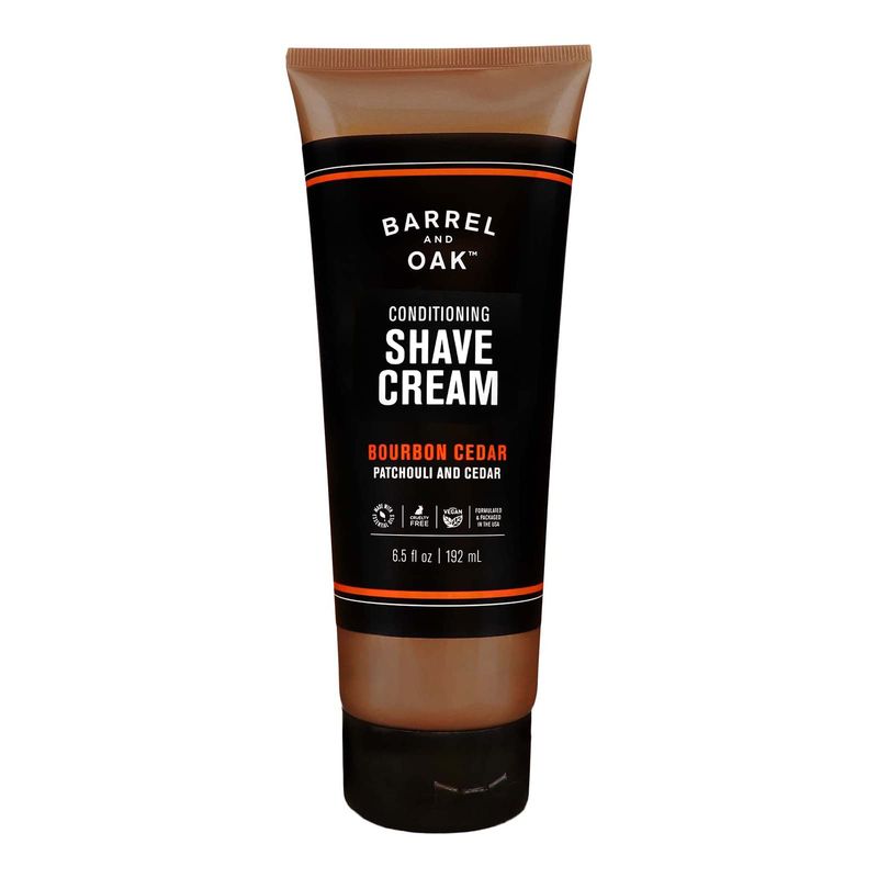 Barrel and Oak - Conditioning Shave Cream, Men's Shaving Cream, Moisturizing Shave Cream, Caffeine &amp; Antioxidant-Rich, Helps Prevent Nicks, Bumps, Redness, &amp; Dry Skin, Vegan (Bourbon Cedar, 6.5 oz)