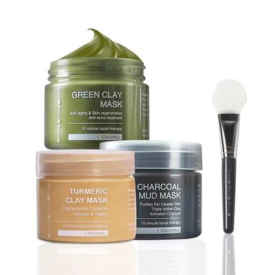 Bisou Bisou Bisou Turmeric Clay, Dead Sea Mud &amp; Charcoal Gel Face Mask Trio With Applicator, Deep cleansing Clay and Mask Applicator, Facial Therapy PH Balanced Hypo-allergenic (3 Sets Mud Mask)
