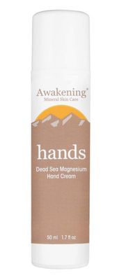 Awakening HANDS, Magnesium-rich, Travel Size Hand Therapy Cream. Helps to heal dry, cracked fingers, nails &amp; cuticles, Vegan skincare [50ml/1.75oz]