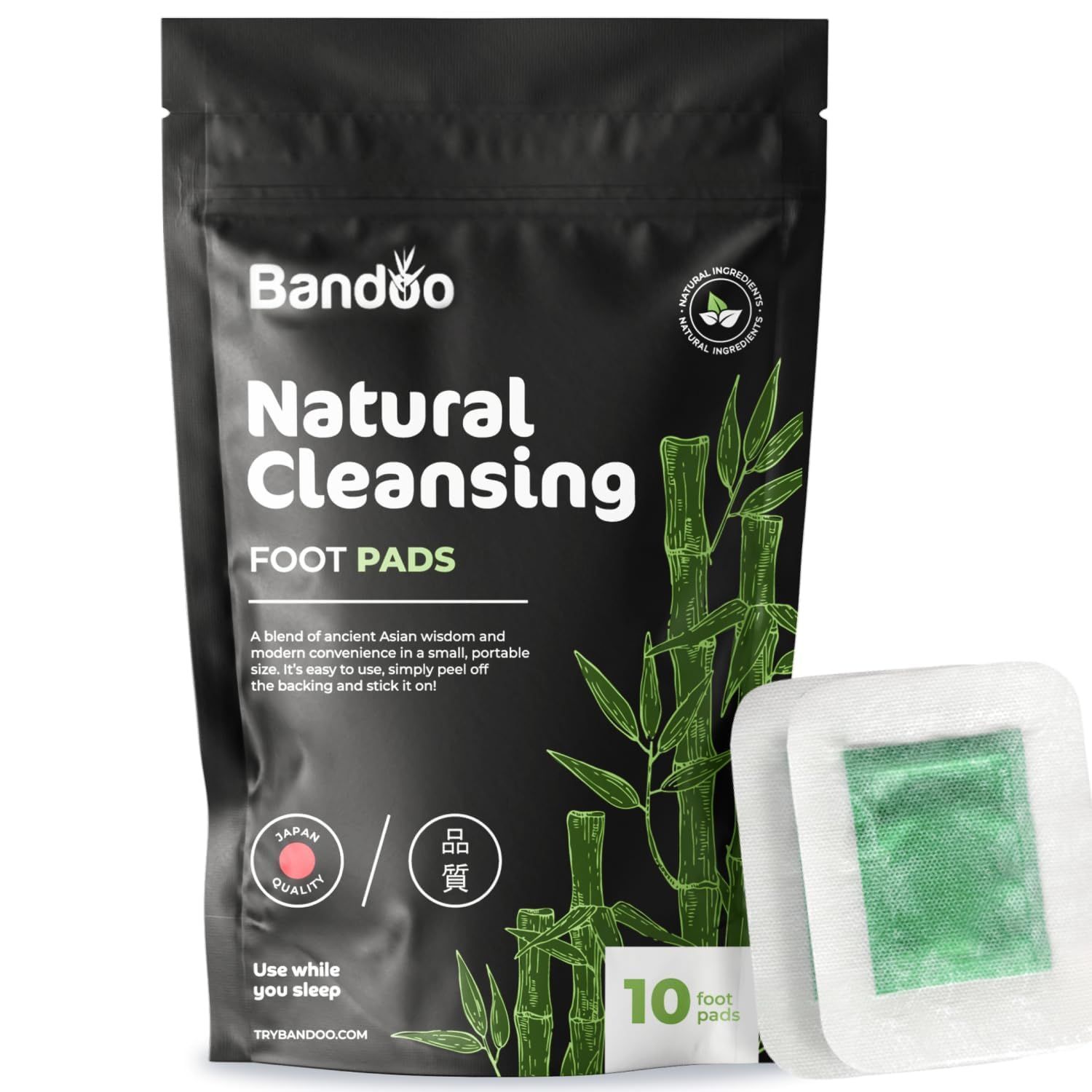 Bandoo Original Deep Cleansing Foot Pads | Rana Pads | Premium Natural Bamboo Foot Pads | Japanese Foot Pads | Cleanse, Moisturize &amp; Energize | for Men &amp; Women | 10 Pads