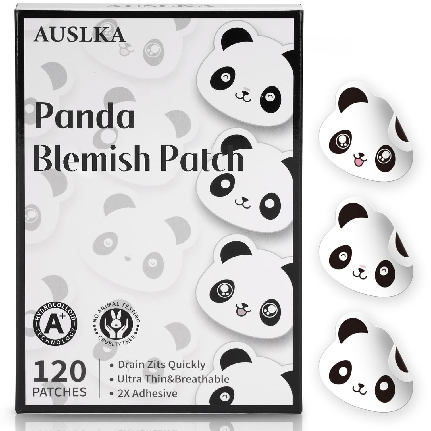 AUSLKA Panda Pimple Patches- 120 Patches, Hydrocolloid Spot Dots - Blemishes Patch - Facial Skin Care, For Zits, Blemishes, &amp; Breakouts