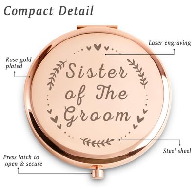 Daricano Sister of The Groom Gifts, Personalized Engraved Compact Mirror, Best Presents for Bridal Shower, Wedding, Bachelorette Party