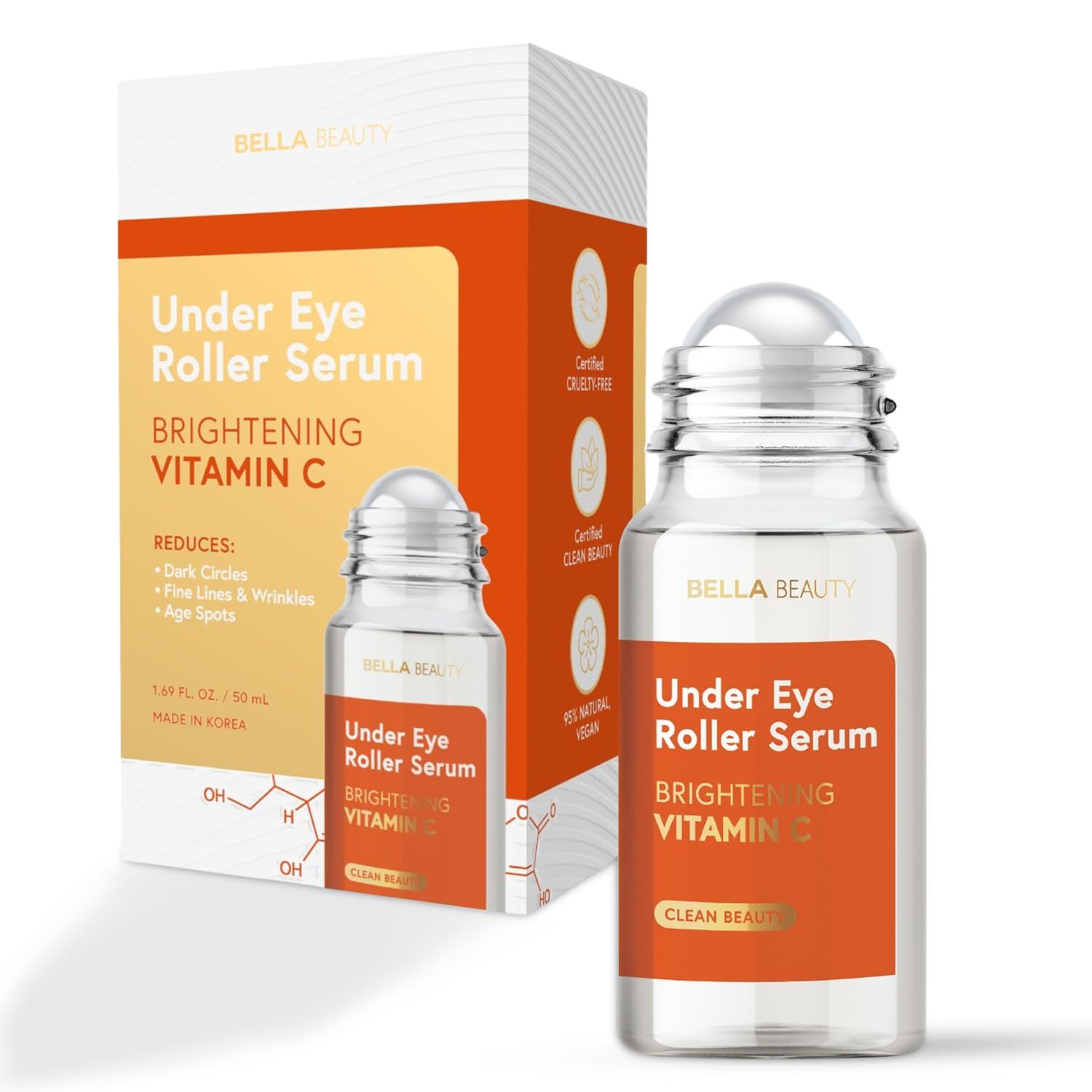 Bella Beauty Eye Roller Serum with Vitamin C &amp; Niacinamide - Reduces Puffiness, Fine Lines &amp; Dark Circles - Anti-Aging, Dermatologist Tested, Korean Skin Care for All Skin Types - 1.69 Fl. Oz