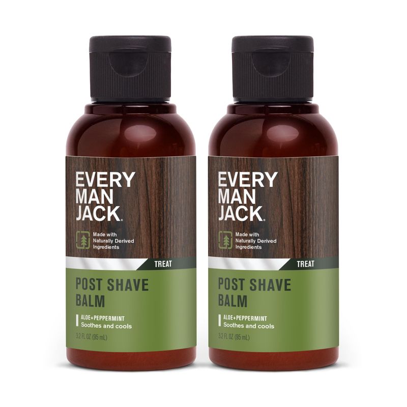 Every Man Jack Men's Post Shave Balm - Calms Irritation, Cools Skin, Hydrates, Absorbs Fast - Made with Naturally Derived Ingredients like Coconut Oil, Aloe Vera, Natural Menthol - 3.2oz - 2 Pack