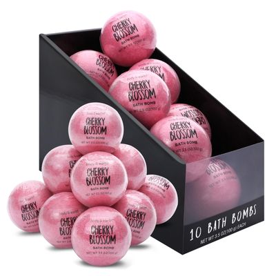 Bath Bombs Gift Set for Women, BODY &amp; EARTH 10 X 3.5 oz Essential Oils Cherry Blossom Handmade Birthday Gift Idea for Family, Women, Mother&#39;s Day Gifts for Women