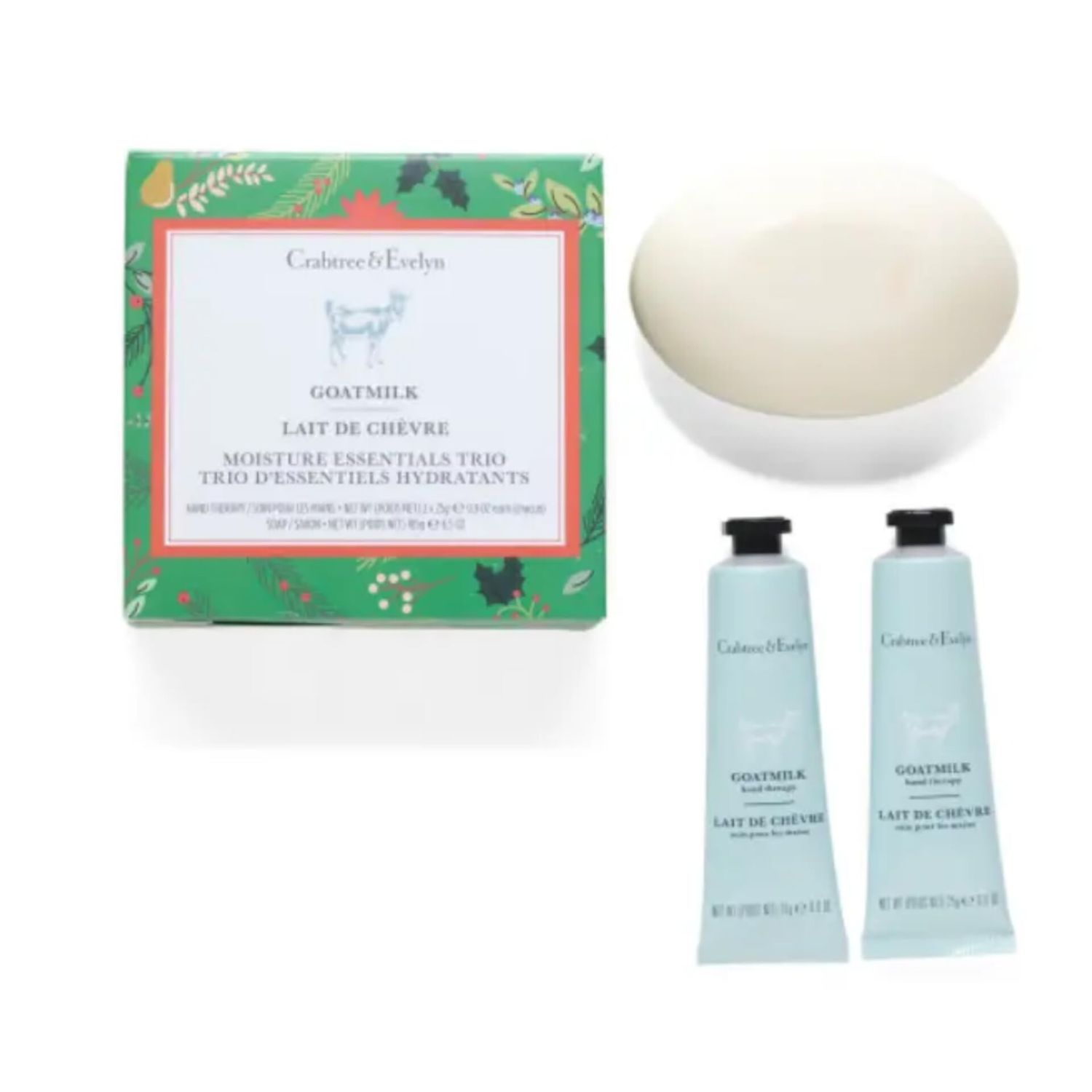 Crabtree &amp; Evelyn Goatmilk Bar Soap 6.5 oz &amp; Hand Therapy .9 oz Set
