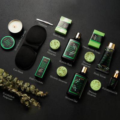 Christmas Eucalyptus Spearmint Bath Set, Home Spa Set with Natural Mint Fragrance, 17 Pcs Gift Basket, Eucalyptus Bath Oil, Shower Gel, Bubble Bath, Bath Crystal, Steamer Tablet &amp; More, Birthday Gift