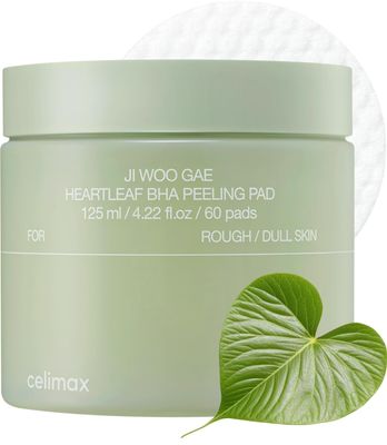 celimax Ji.Woo.Gae Heartleaf BHA Peeling Pad | with Heartleaf Extract, Exfoliating Toner Pads, Facial Peels, Hydrating, for Troubled Skin &amp; Breakouts (60 Pads)