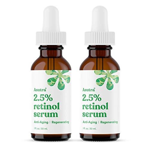 ASUTRA 2.5% Retinol Serum, 1 fl oz (Pack of 2) - Hyaluronic Acid, Vitamin E, Wheat Germ, Aloe, &amp; Jojoba Oil, Plumping Face Serum
